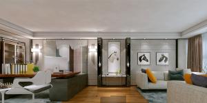 萬科大廈欣悅化妝品公司，白與黃的搭配，簡約、大氣！